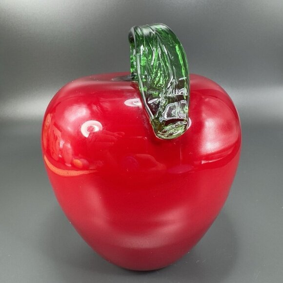 Large Art Glass Apple With Green Stem Glass Figurine Decor Paperweight Vintage - Picture 9 of 12